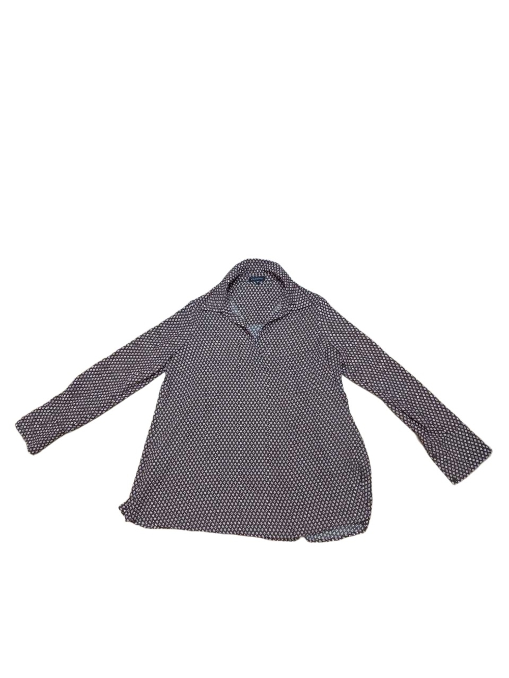 Pleione Navy and White Polka Dot Long-Sleeve Blouse